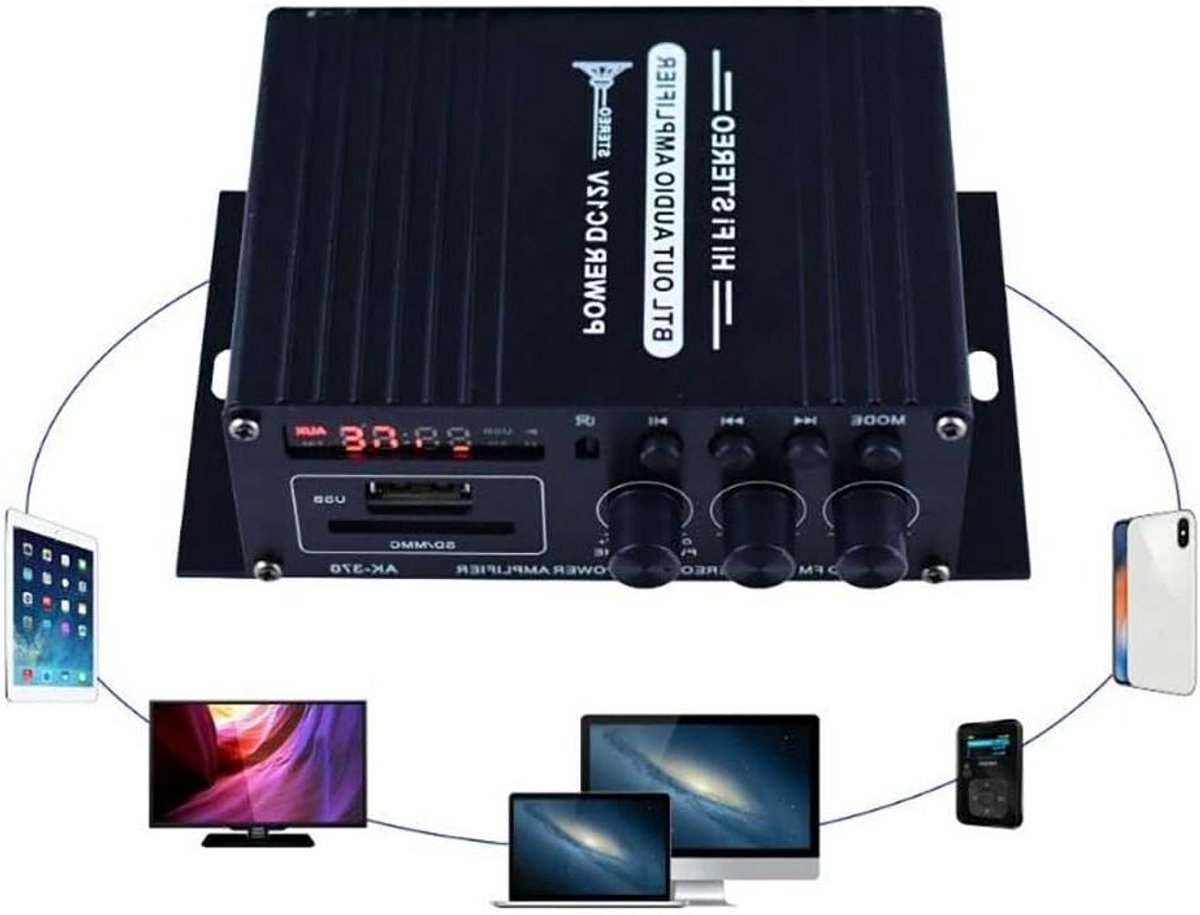 Audioversterker - HiFi Amp - Muziek Streamen - Bluetooth Connectiviteit - 400 Watt - Zwart