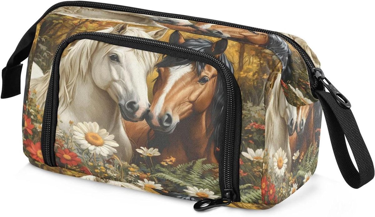 Grote Etui - Pennentas Tas - Bureau Organisatie - Waterbestendig Materiaal - 9.5x5.9 Inch - Cartoon Paard