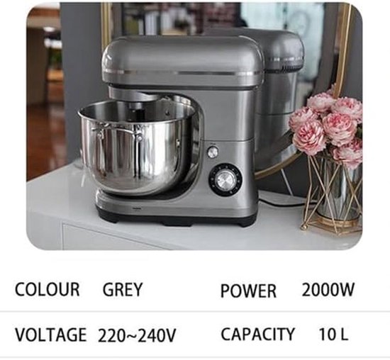 Keukenmixer - Deegmachine - Bakken en Koken - 10 Liter Kom - 2000W Vermogen - Zilver — afbeelding 3