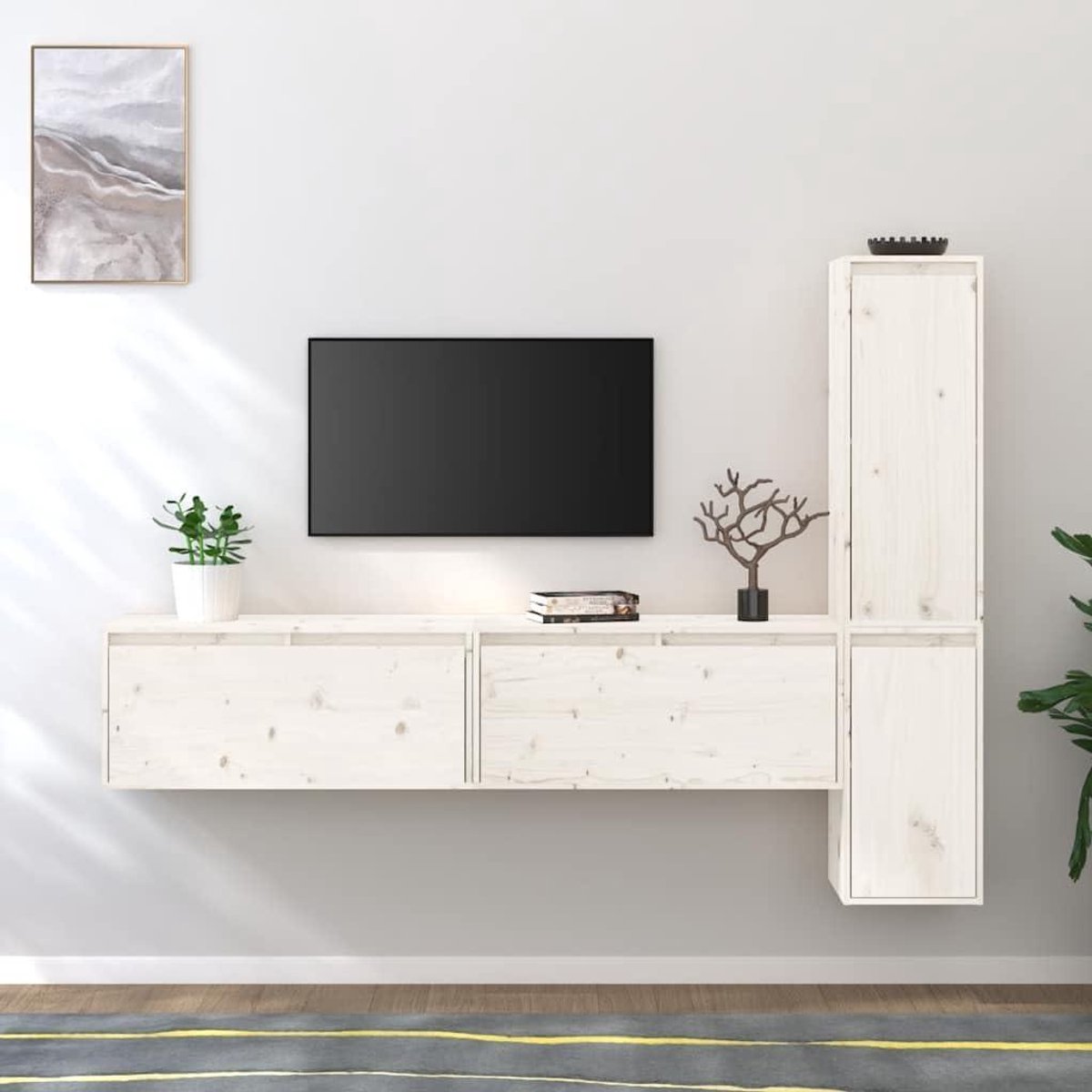 TV-kasten - Wandplanken - Woonkamer Opslag - Massief Grenenhout - 4 stuks 30x30x80cm - Wit