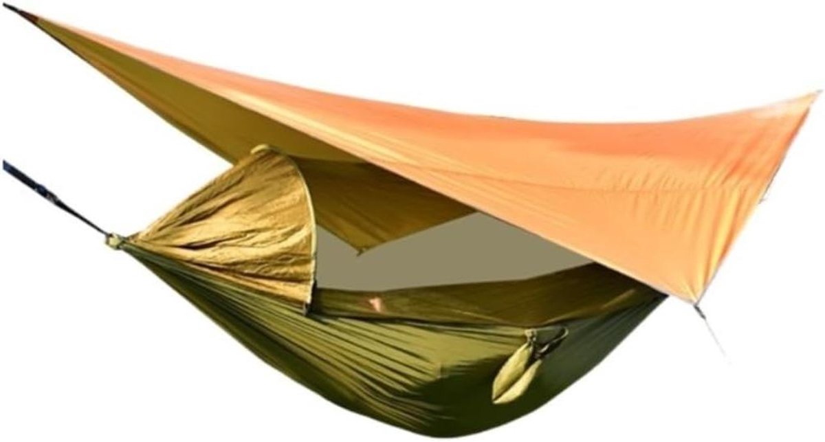 Kampeerhangmat - Reishangmat Luifel - Buiten Ontspannen - Met Klamboe - Lichtgewicht - Oranje