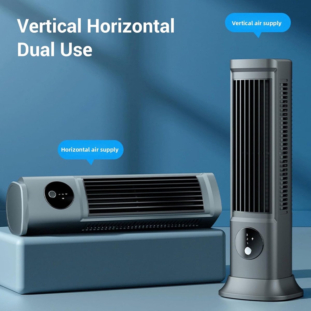 Torenventilator Bladloos - Staande Ventilator - Stille Koeling - USB C Oplaadbaar - 31.5 x 12 x 11 cm - Spacegrijs – foto 4