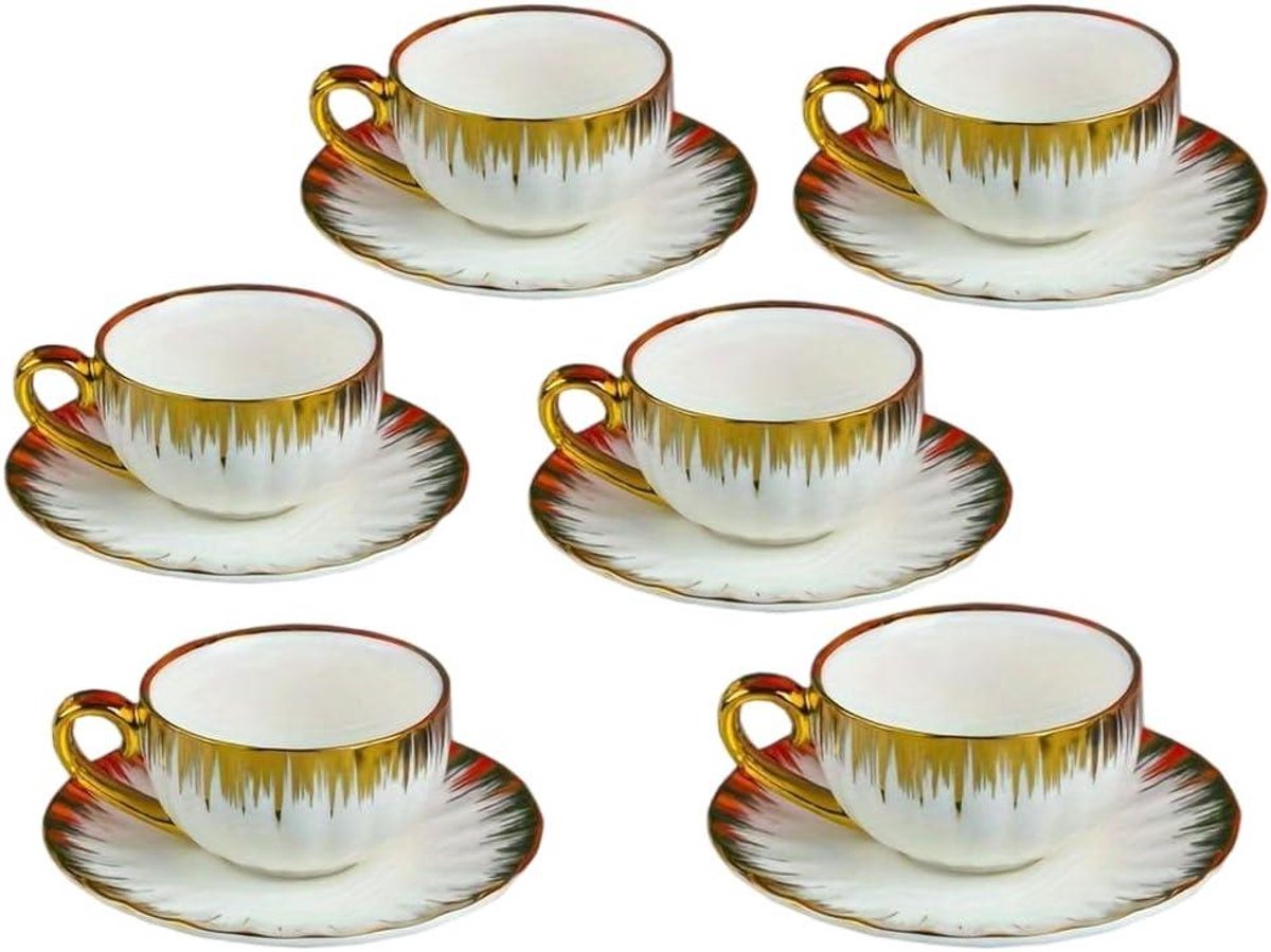 Keramische Koffiekopjes met Schotels - Espresso Kopjes Theekopjes - Koffie Drinken - Gouden Rand - 180 ml - Wit