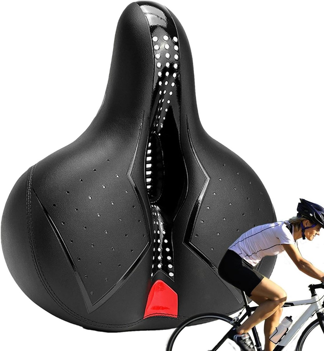 Fietszadel Kussen - Fietszitting Comfort - Comfortabel Fietsen - Verdikt Schuim - 28 x 24 cm - Zwart Rood