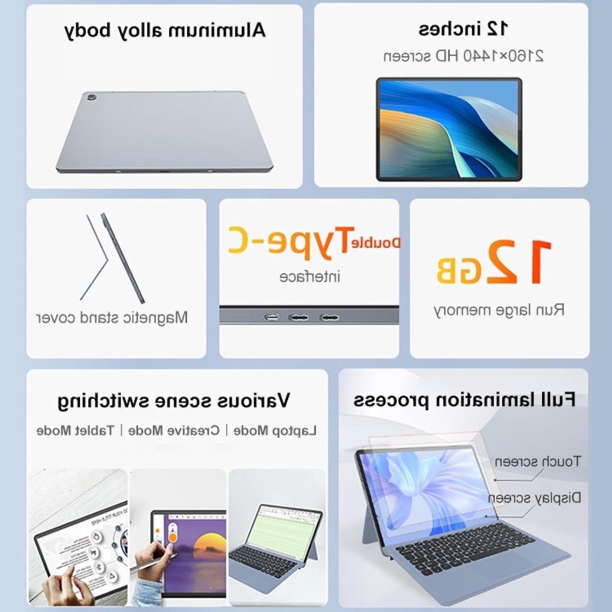 Tablet PC - Windows Tablet - Productief Werken - 12.1 Inch IPS Scherm - 12GB RAM 256GB - Zwart