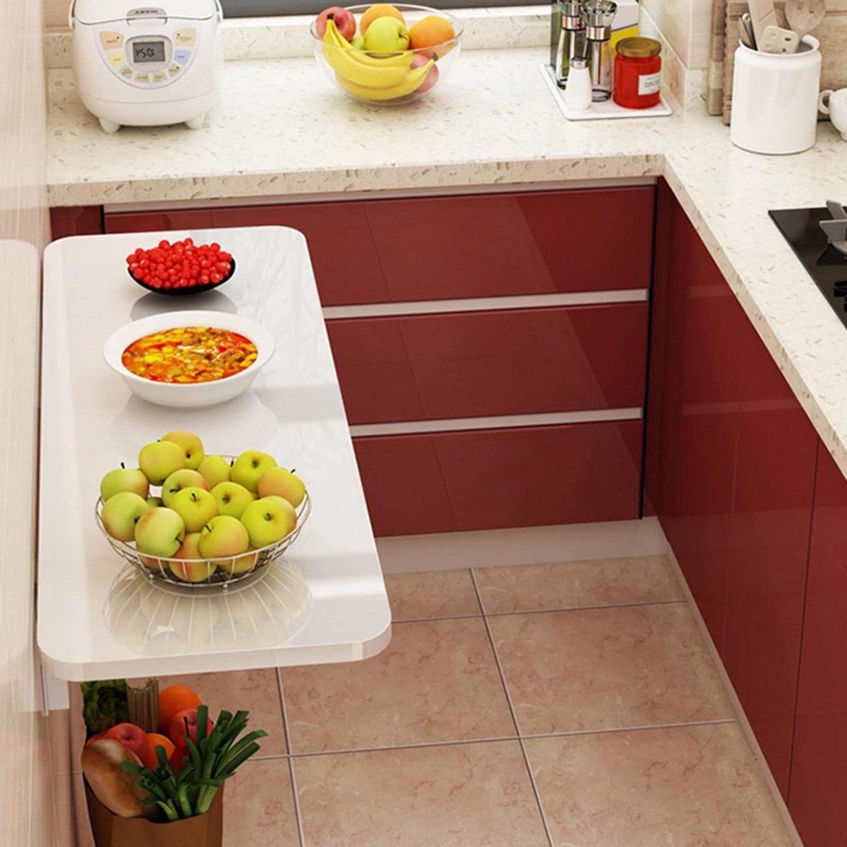Klaptafel - Opklaptafel Wandmontage - Ruimte Besparen - Zware Houten Plank - 50x30cm - Wit