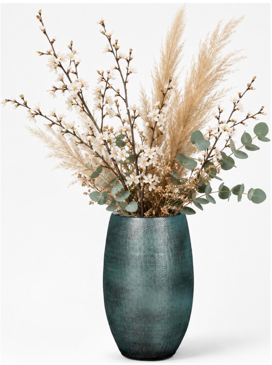 Mica Decorations hoge Bloemenvaas - keramiek - donkerblauw glans / ribbels - D30 x H50 cm - vaas Porto