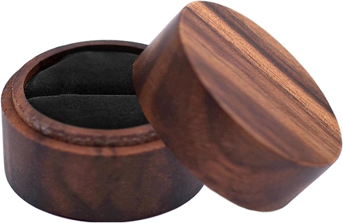 Houten Ring Doos - Juwelendoosje Houder - Ring Presentatie - Draaibaar Deksel - 5 x 5 x 3.6 cm