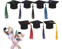 Graduation Hat Decorations | 7x Graduation Cake Decorations with Tassels - Miniature Hat, Photo Props for Classroom Diploma Ceremony School Kindergarten