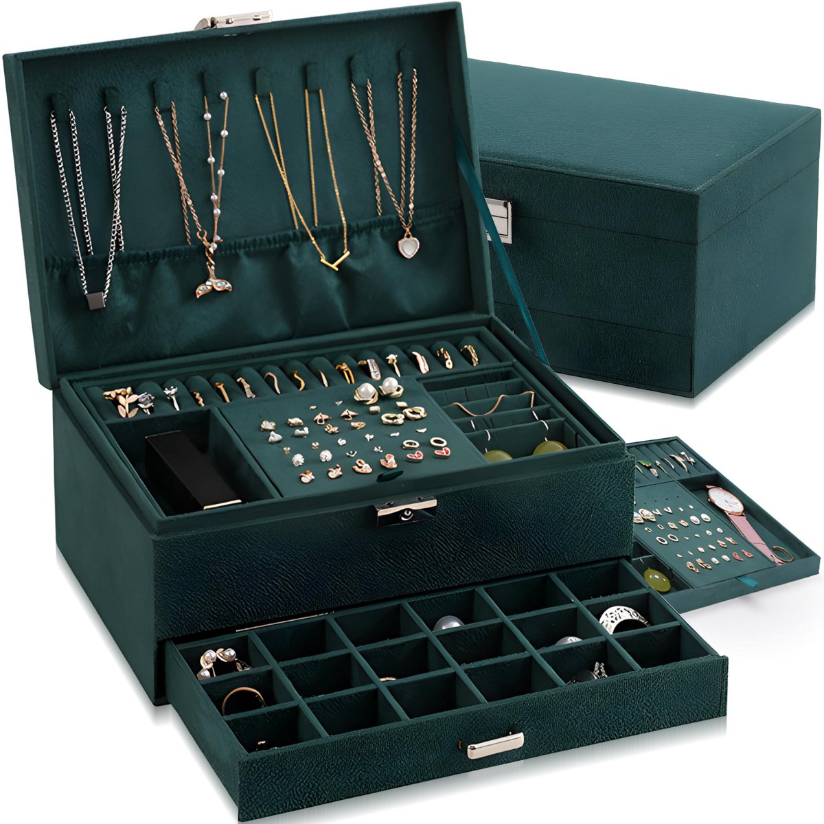 Cosensi - Dailygoods - Dailygoody - Elegante Velvet Sieradenbox met 2 Niveaus - Perfecte Opbergoplossing voor Dames