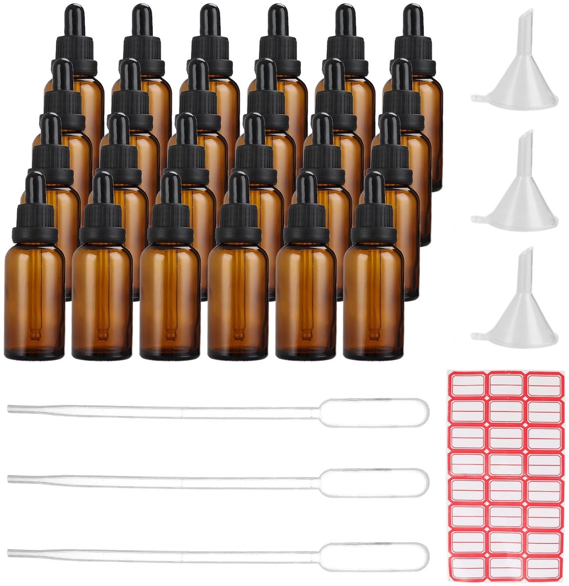 Cosensi - Dailygoody - Druppelflessen - Bruin Glas - Pipetten - 30 ml - Essentiële Oliën - Perfect voor Aromatherapie - Set van 24