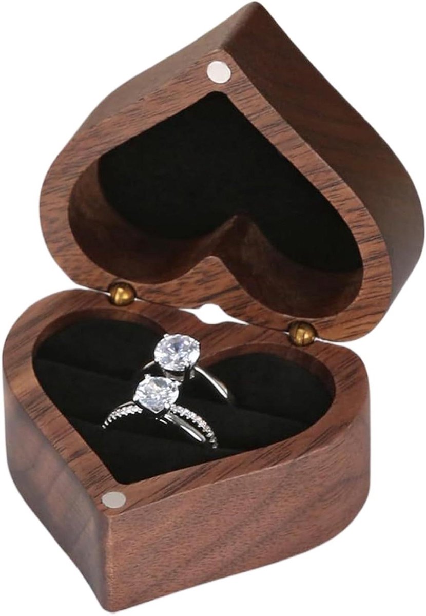 Ringendoos Hartvorm - Sieraadhouder - Cadeau Geven - Vintage Ambacht - 4x6x4 cm - Zwart