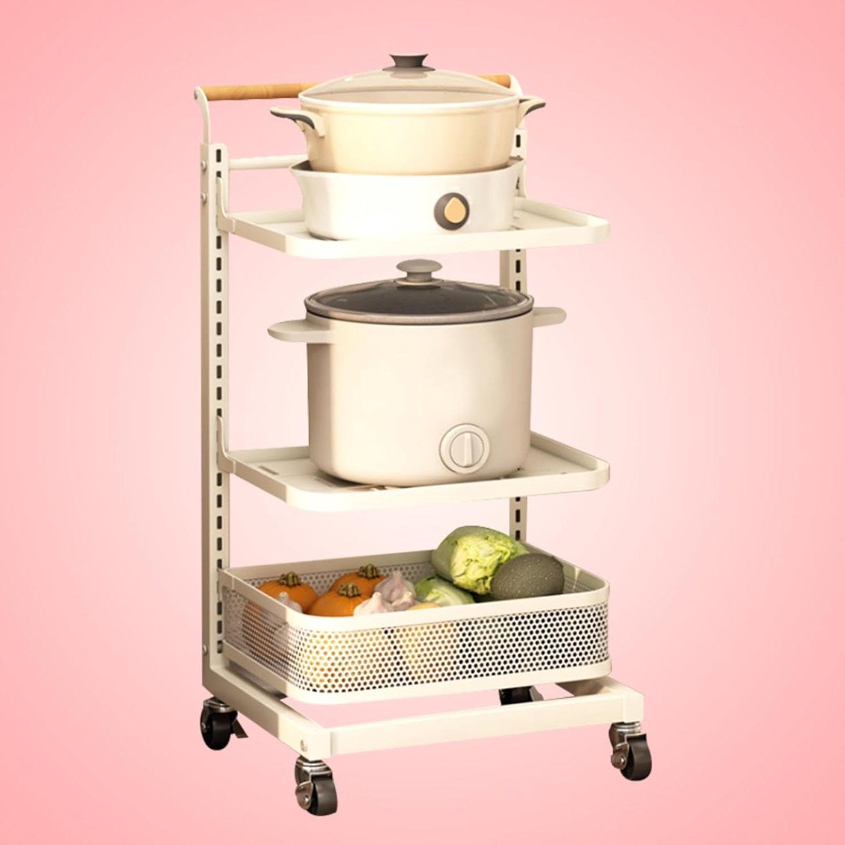 Magnetron Plank Stand - Keuken Trolley - Keuken Opbergen - Met Lade en Mand - 33cm Breed - Wit