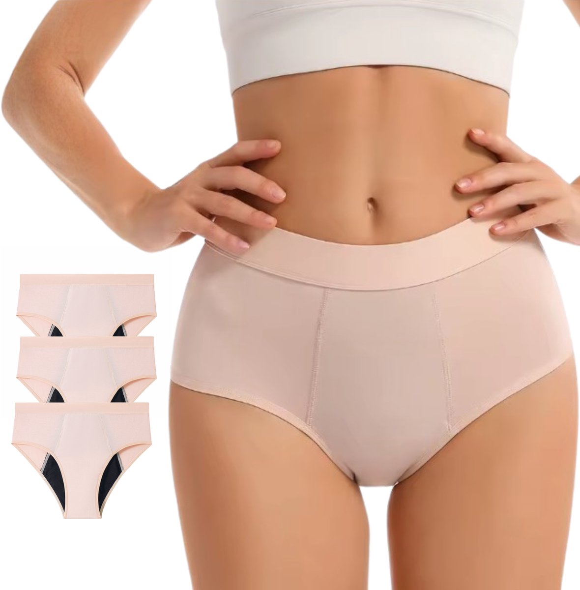 3 Pack - Menstruatie Ondergoed - Lichtroze - Dames Slips - Comfortabel & Absorberend - Onderbroek 95% Katoen - Dames Lingerie / Ondergoed Set - Maat XXXL / 3XL
