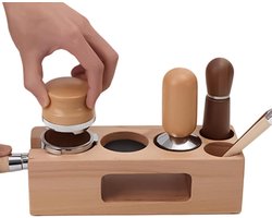 Koffie Aanstampstation - Espresso Opbergruimte - Koffie Bereiden - Vijf Speciale Vakken - 51/54 mm - Houtkleur