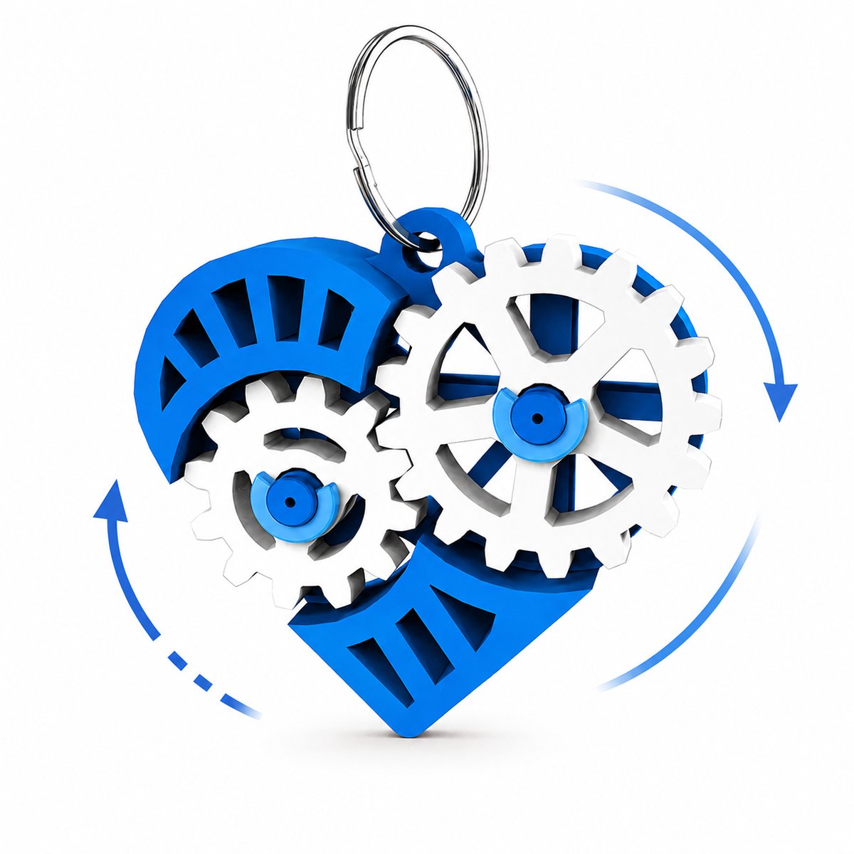 Hart Sleutelhanger Met Bewegende Tandwielen - Fidget Toy Voor Volwassenen En Kinderen - Cadeau Voor Valentijnsdag Verjaardag Of Relatie - Anti Stress Gadget - Compact Design - Blauw
