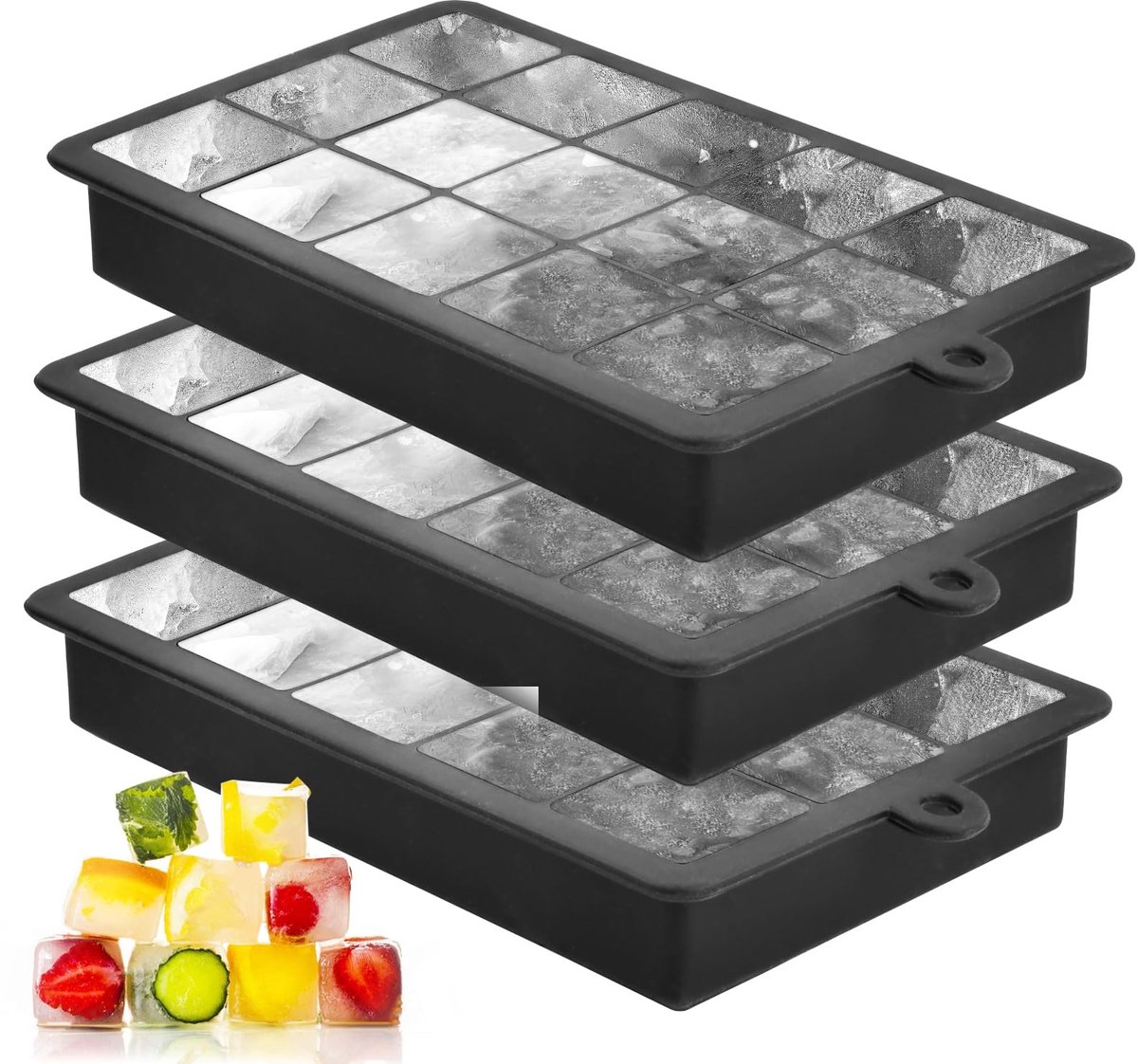 Dailygoods - Set van 3 Siliconen IJsblokjesvormen met Deksel