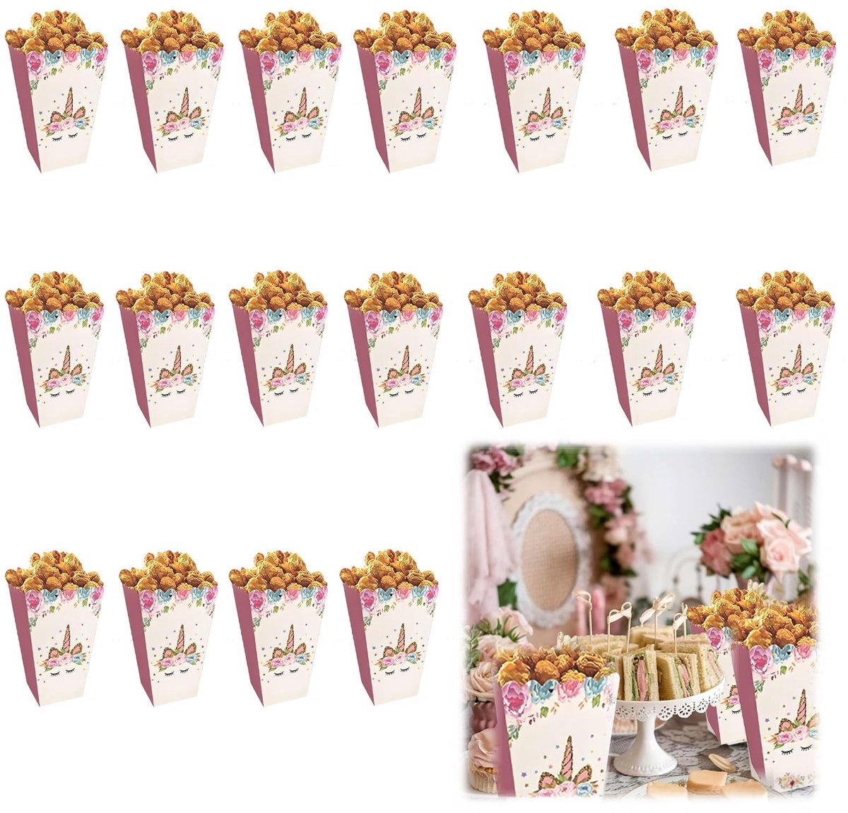 Dailygoods - Set van 16 Roze Popcornzakjes voor Feestjes