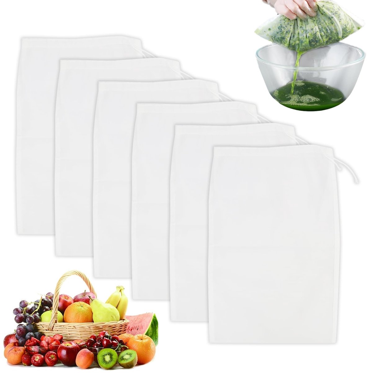 Dailygoods - 6 Stuks Herbruikbare Nylon Moerzakjes voor Keuken en Voedselbereiding