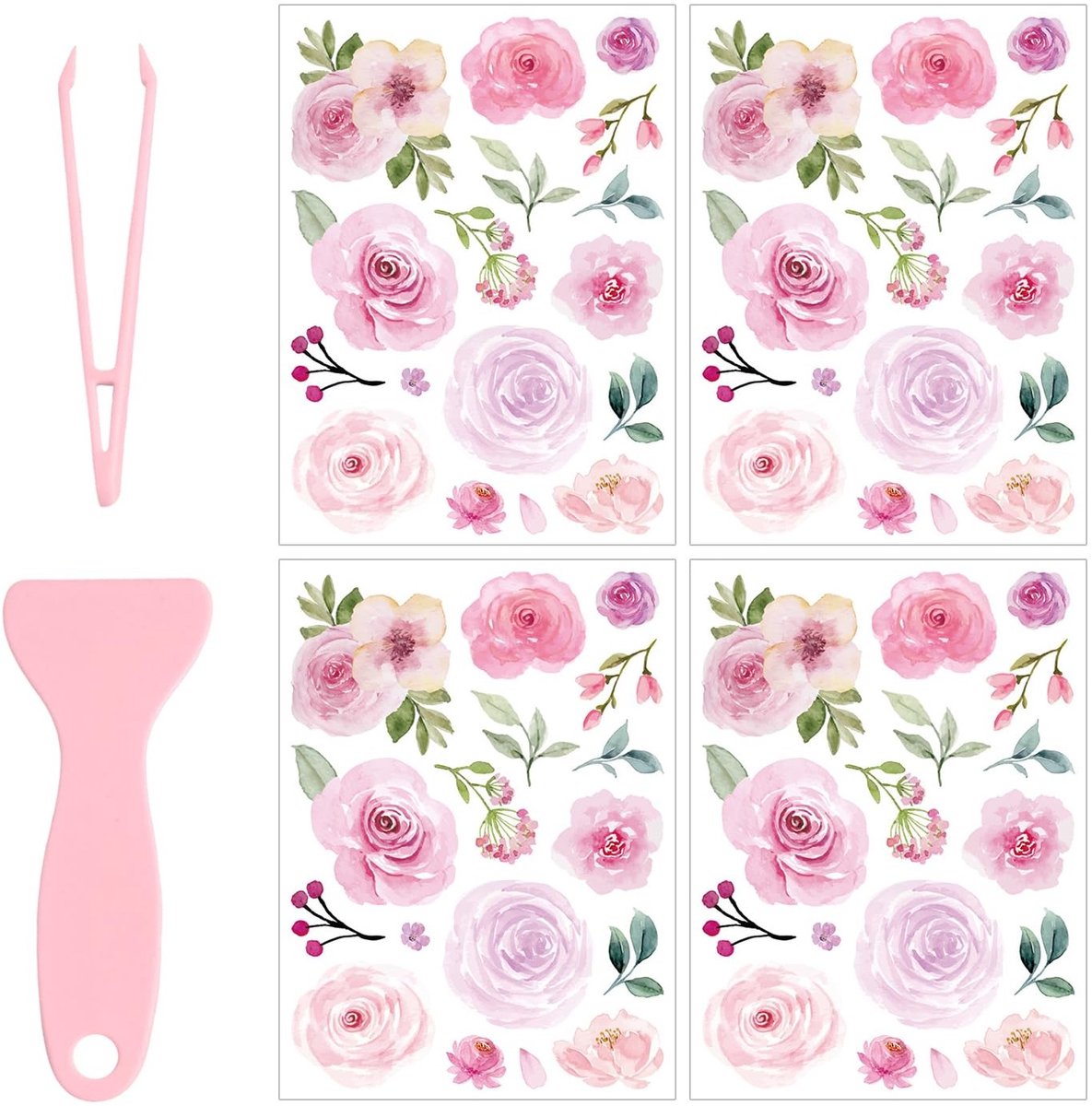 Dailygoods - 4 Bloemwandstickers met Pincet en Schraper