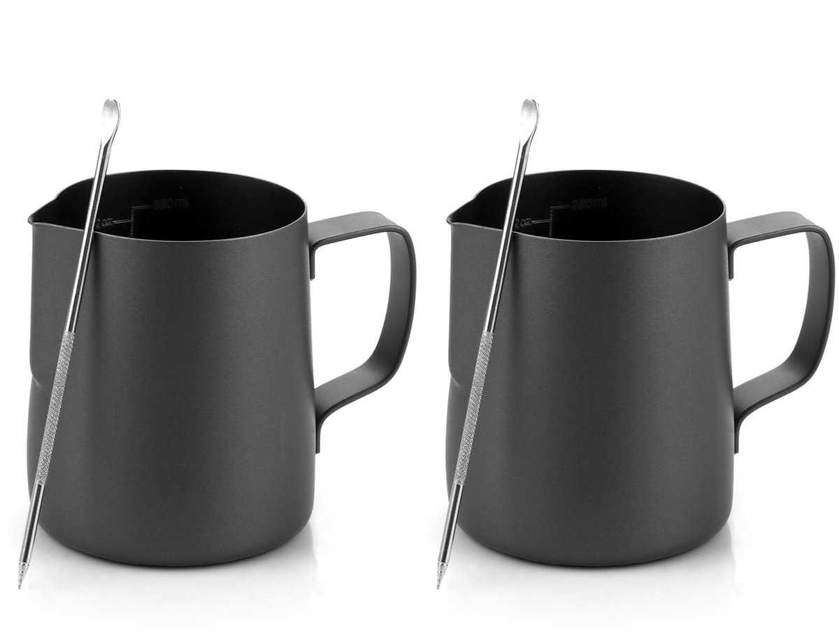 Dailygoods - Set van 2 Roestvrijstalen Melkkannetjes 350 ml