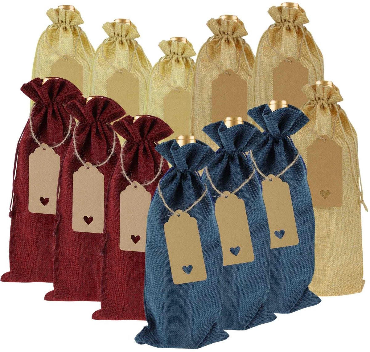 Dailygoods - 12 Stuks Linnen Wijnzakken met Etiketten en Koord