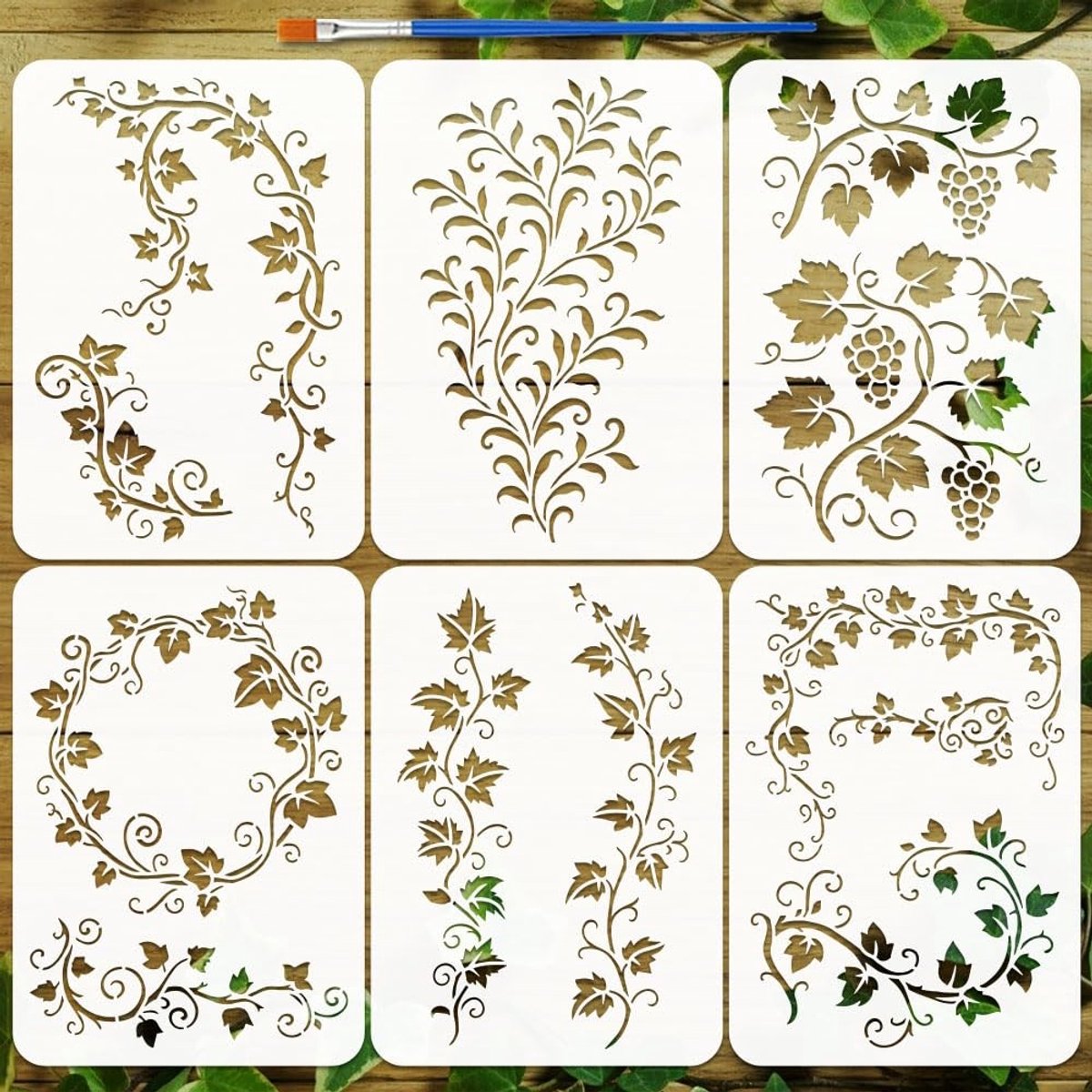 Dailygoods - 6-delige Herbruikbare Decoratieve Sjablonen met Druivenpatroon