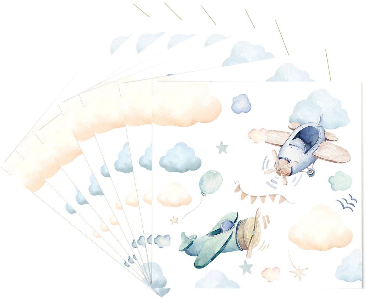 Dailygoods - 24 Stuks Watercolor Servetten met Vliegtuigmotief