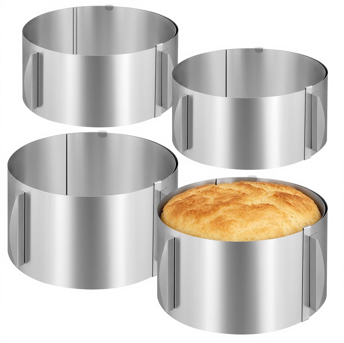 Dailygoods - Set van 4 Verstelbare Taartringen van RVS voor Taarten en Desserts