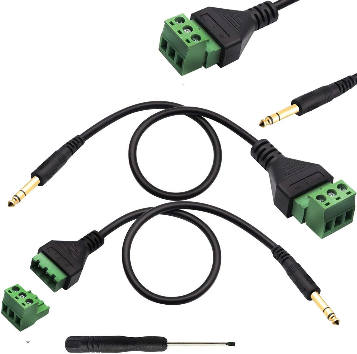 Dailygoods - 2 Stuks 6,35 mm TRS Schroefklemmen Verbindingskabel voor Audio