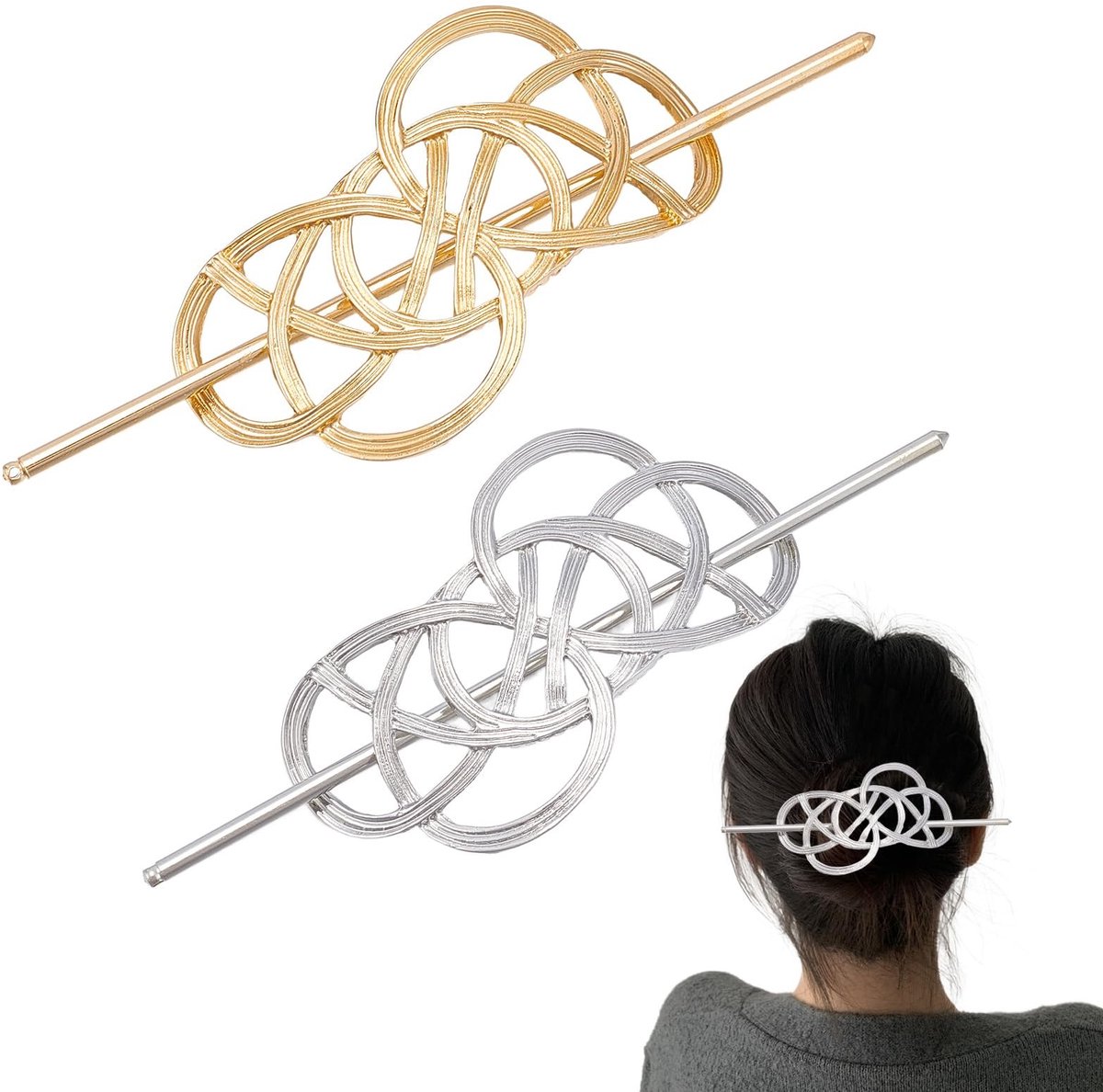 Dailygoods - 2 Stuks Holle Haarspelden van Verguld Zilver