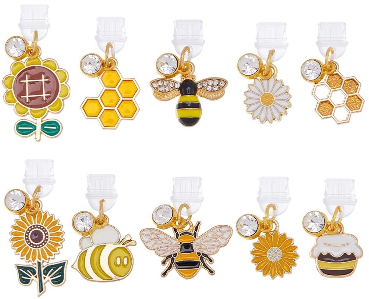 Dailygoods - Set van 10 Stofstekkers voor Mobiele Telefoon met Bijen en Bloemen