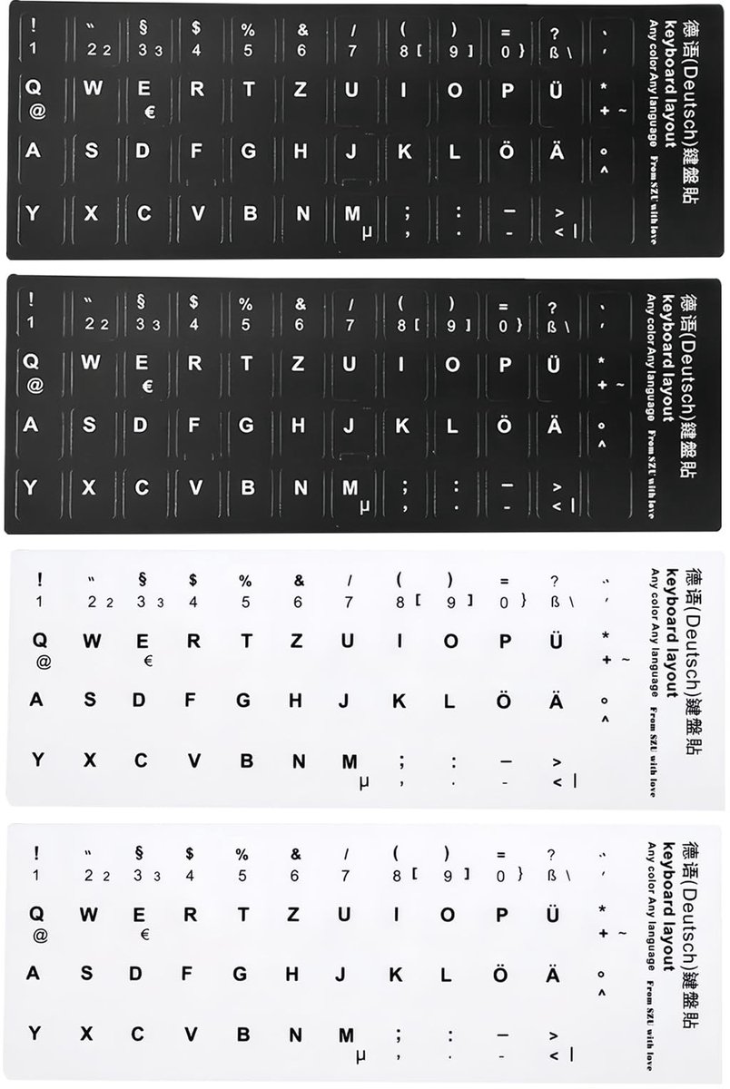 Dailygoods - Set van 4 Duitse Toetsenbordstickers met Witte Letters