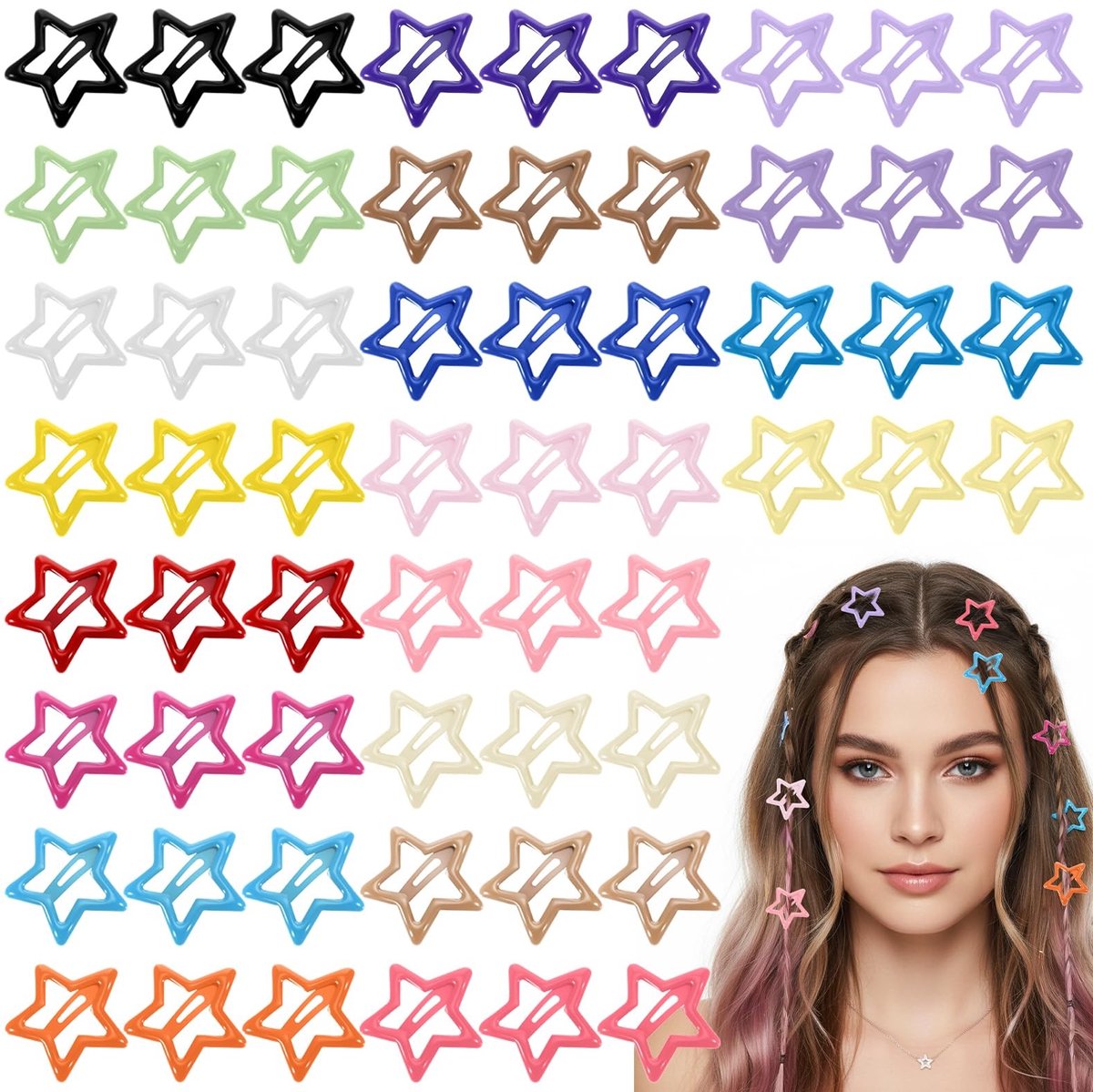 Dailygoods - 60 Stuks Sprankelende Ster Haarclips in Meerdere Kleuren