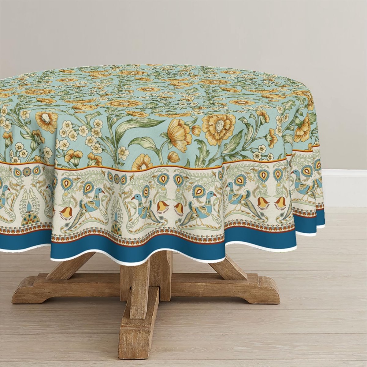 Dailygoods - Boho Vintage Pauwen Bloemen Tafelkleed Rond 140 cm