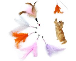 Replacement Cat Toys - Pack of 5 Cat Feathering Toys with Fishing Rod and Natural Feather Refills
