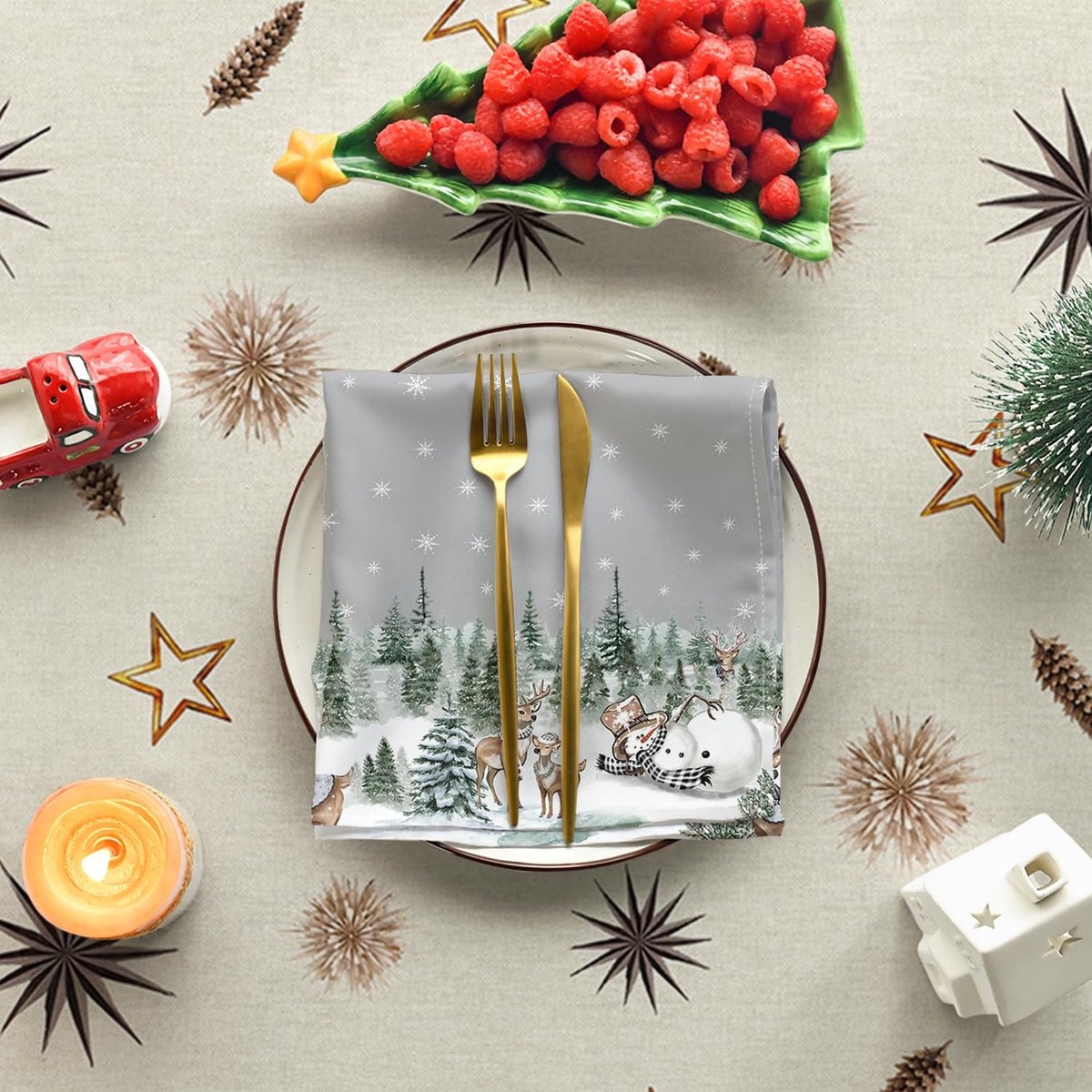 Dailygoods - Tafelkleed met Bloemen- en Sterrenpatroon voor Winterdecoratie