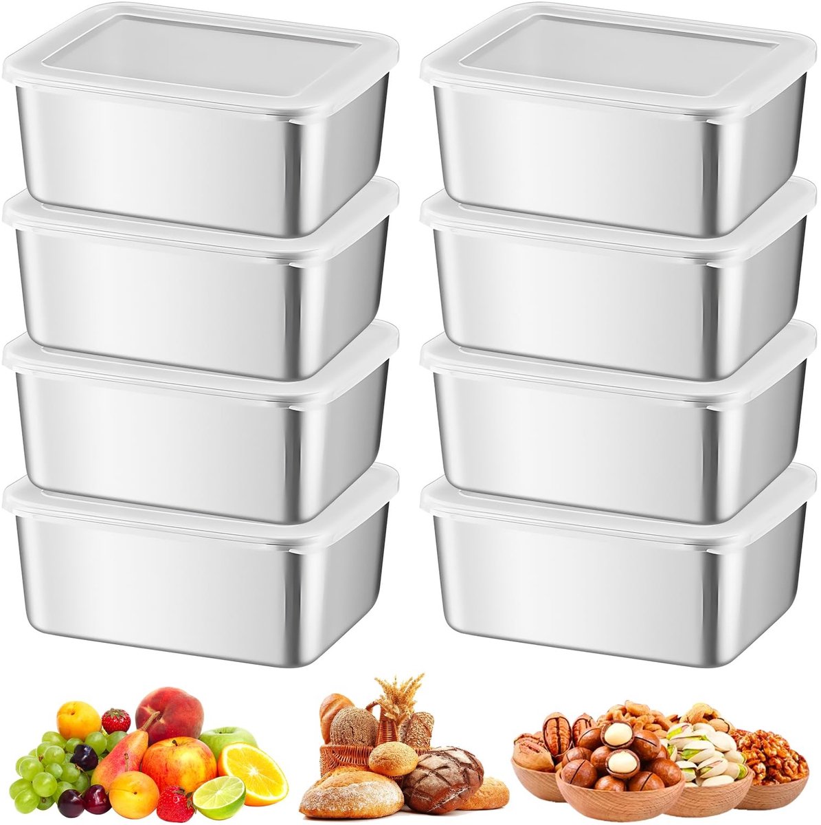 Dailygoods - Set van 8 Roestvrijstalen Vershouddozen met Deksel 600 ml