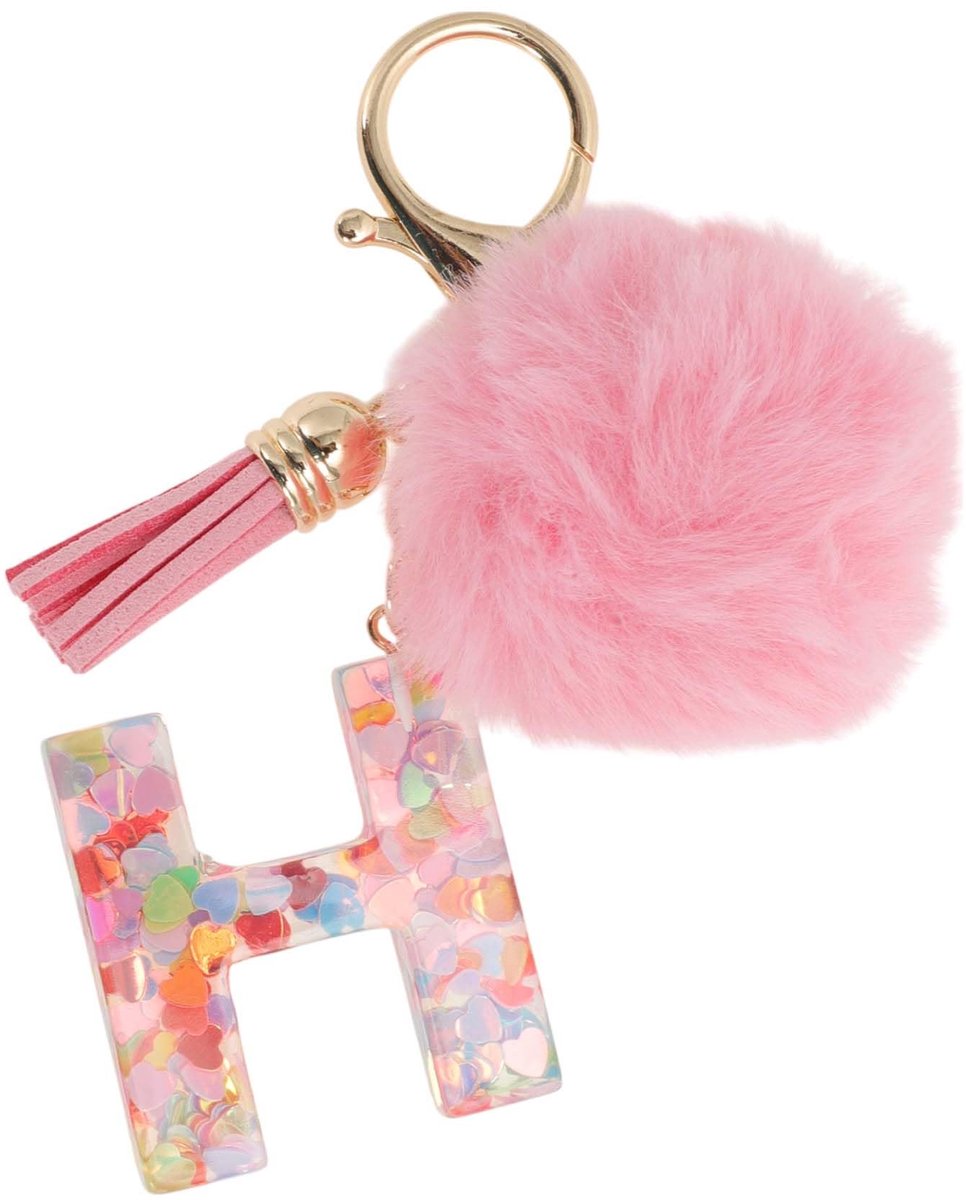 Dailygoods - Sleutelhanger met Beginletter H en Bontbal voor Dames