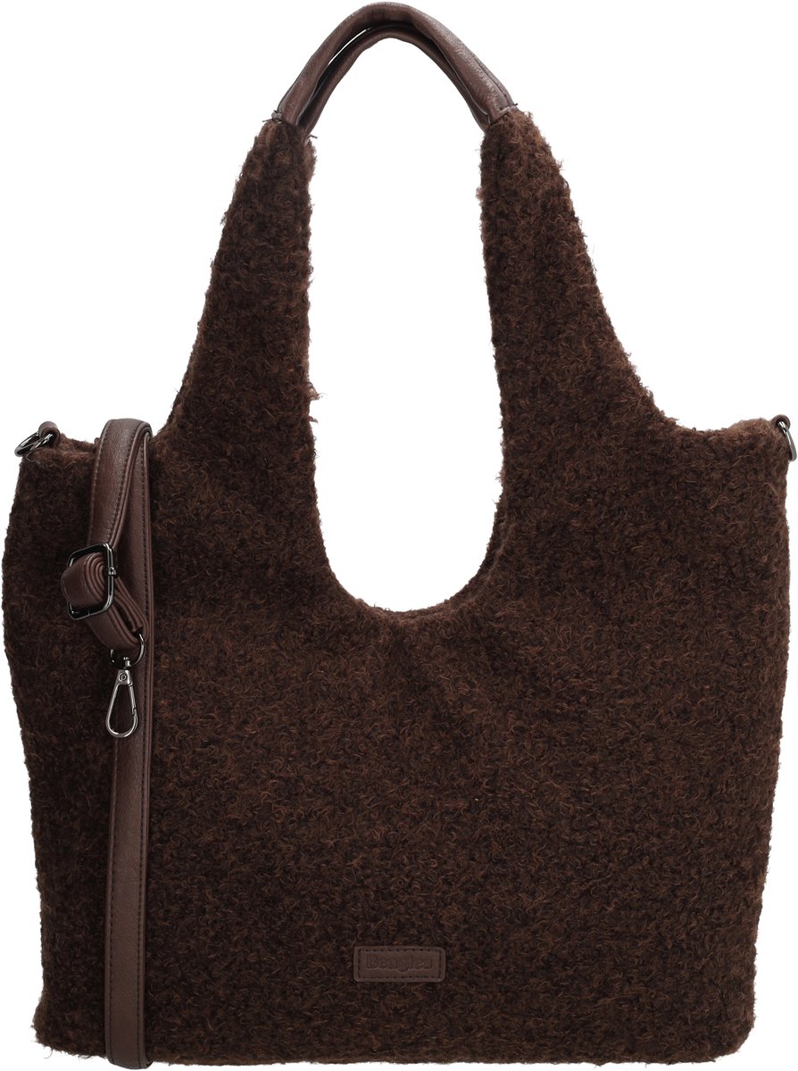 Beagles Nancy Shopper - Teddy Look - Schoudertas - Verstelbare Schouderband - Damestas - Tote Bag - Dames Tas - Donkerbruin