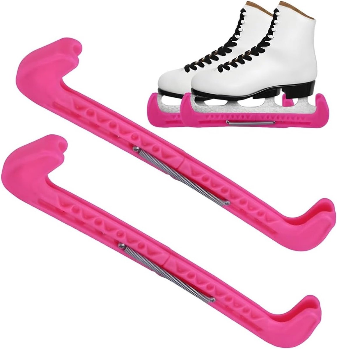 Verstelbare Schaatsbeschermers met Veermechanisme - Roze Kunststof Beschermhoes voor IJshockey, Veldhockey en Kunstrijijzers