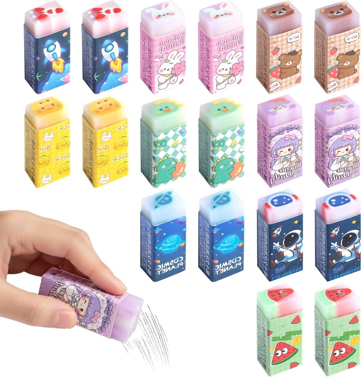 Kleurige Gum met Dieren en Fruit Motieven - Leuk voor Kinderen, Ideaal voor School en Kantoor, Veelzijdige Gummen voor Schoolgaande Kinderen