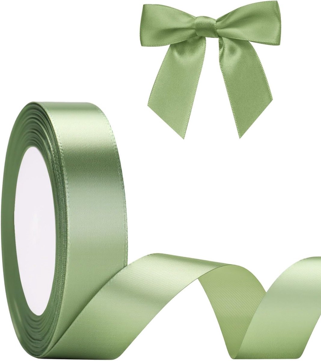 Sage Green Satijnen Lint 20mm voor Decoratie en Cadeauverpakking, 22m Lang, Perfect voor Knutselen en Versiering
