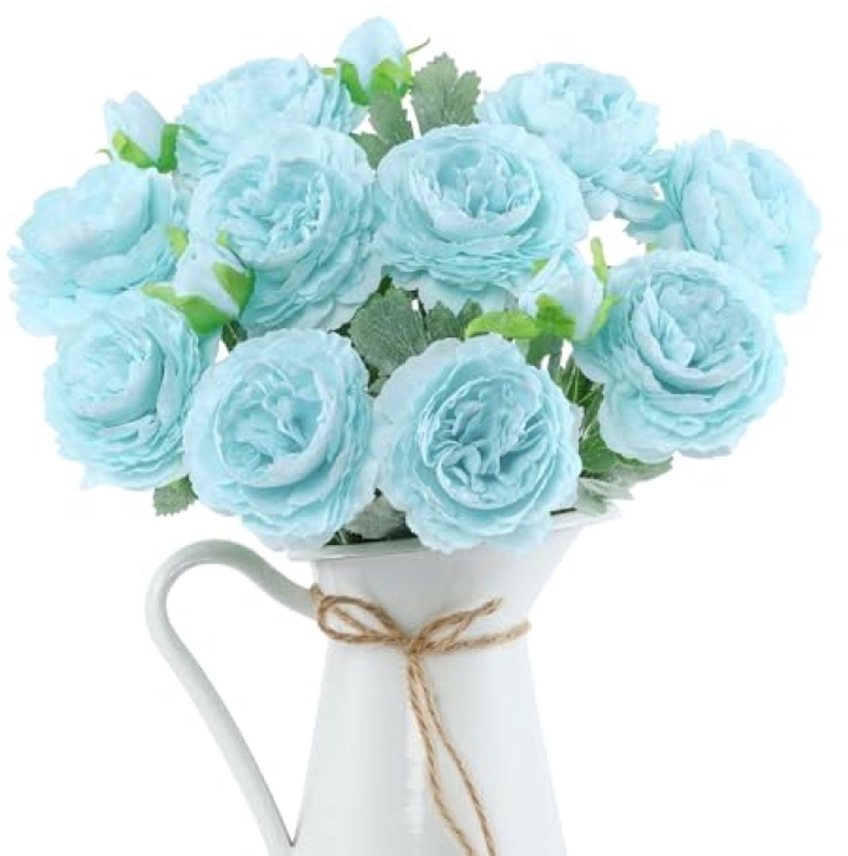 PromoHome 6 bundels kunstpioenrozen - Blauw - Zijdepioenrozen boeketten voor lente bruiloft feest tafeldecoratie - 49 cm
