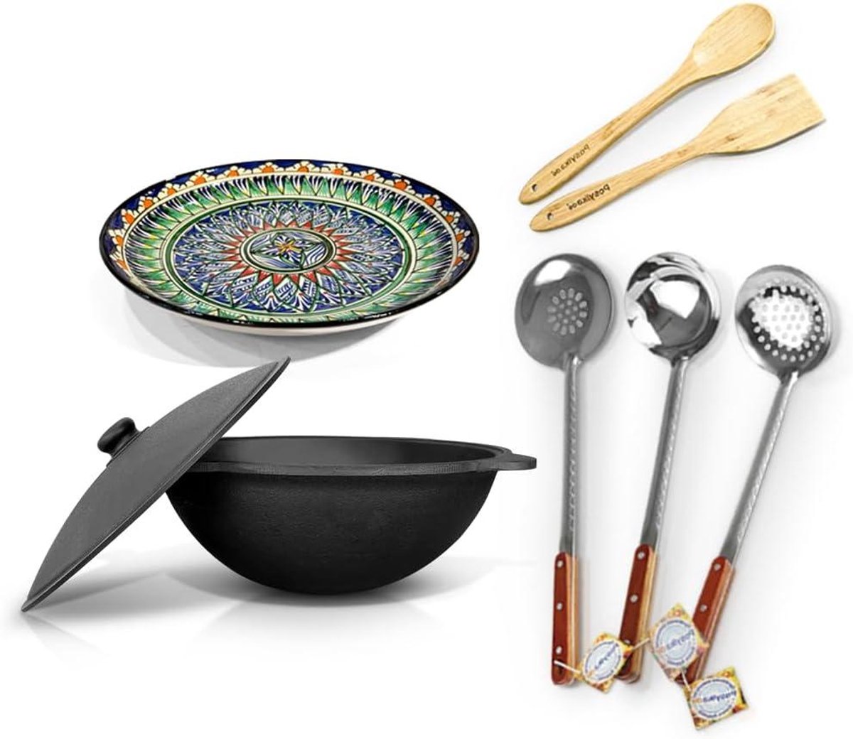 Kookset met Kazan - Ovenschotel Set - Buiten Koken - Gietijzer Dikwandig - 10 Liter Inhoud - Zwart