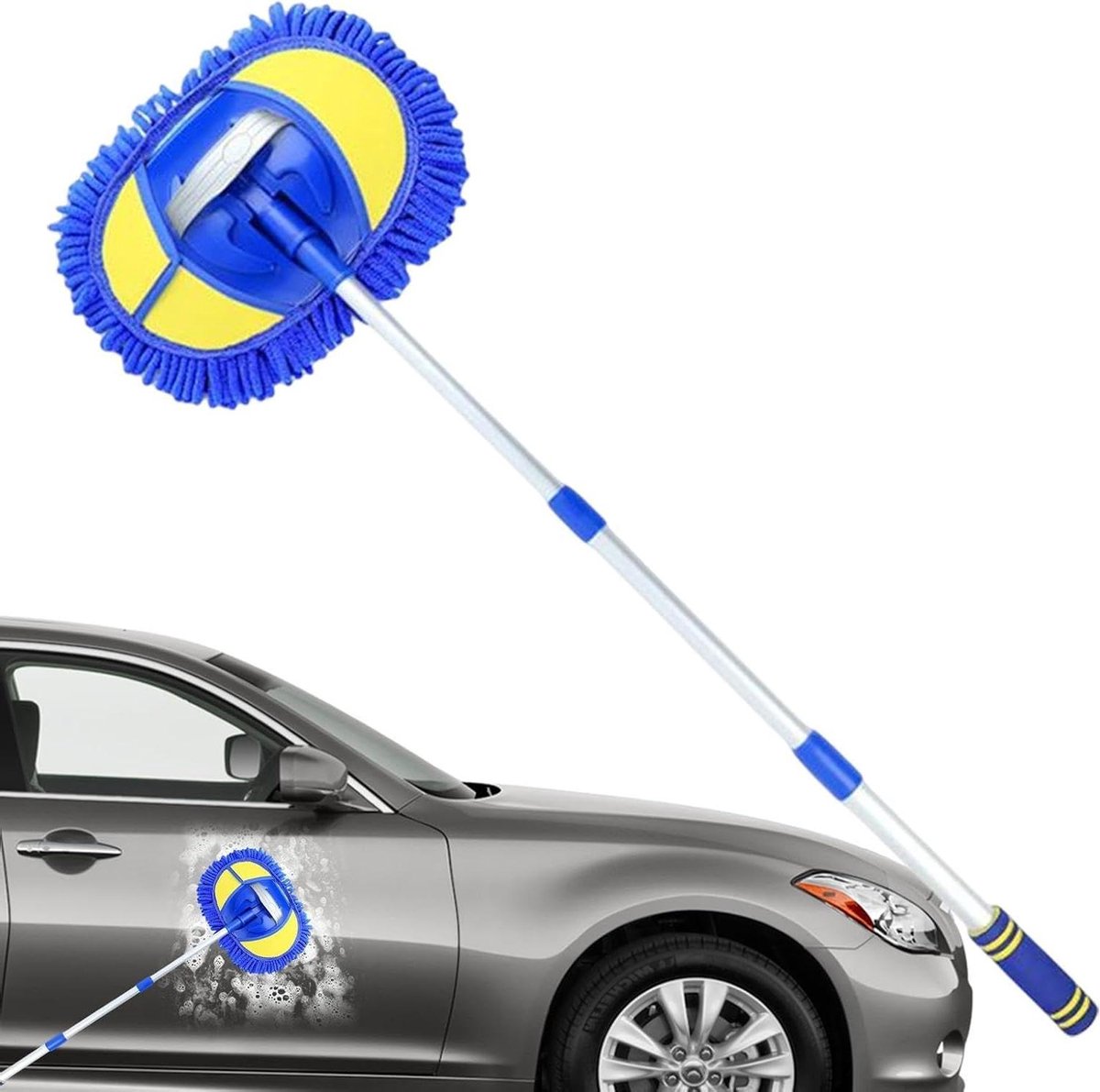 Autowasborstel - Reinigingsset - Auto Poetsen - Uittrekbare Handgreep - 105 cm - Grijs