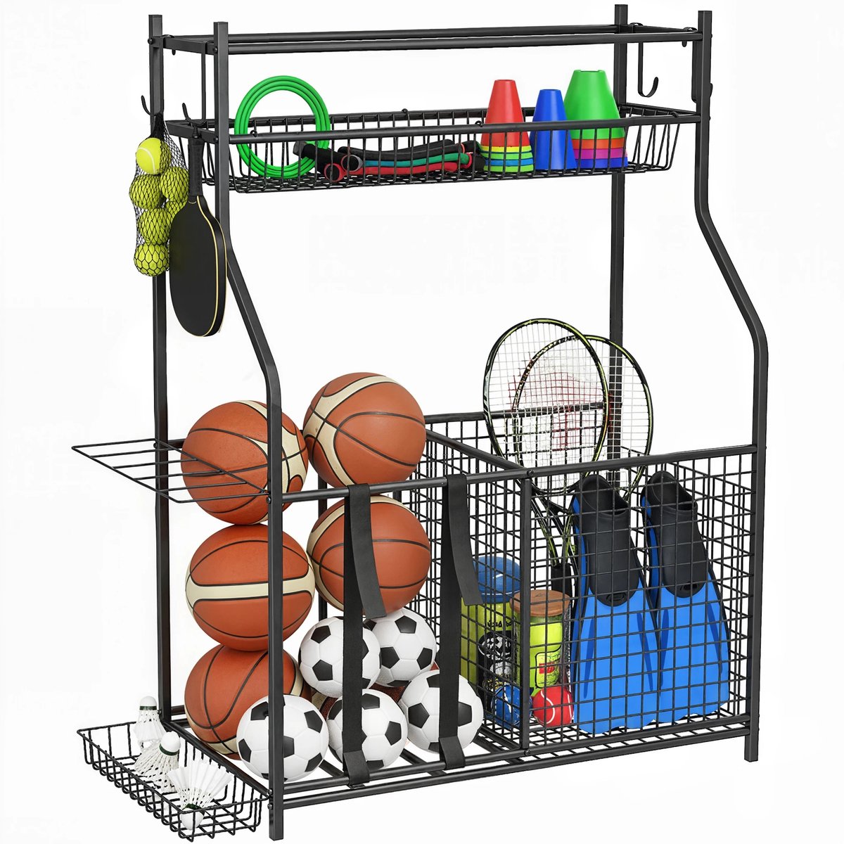 MakkelijkMooi Sport- en Speeluitrusting Organizer - Opbergrek - Ruime Opslagcapaciteit - Verstelbare Bovenmand - 92x42x109 cm