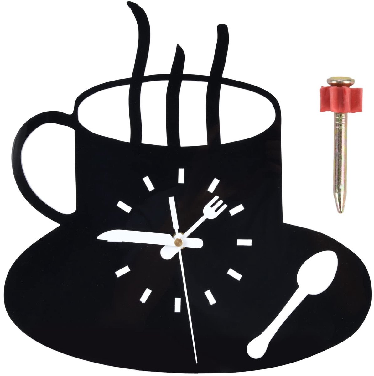 Dailygoods - Dailygoody - Keuken Koffie Decor Wandklok - Acryl 3D - Stille Klok - Zwart - Moderne Kunst - Perfect voor Kantoor en Keuken - Verwijderbaar design