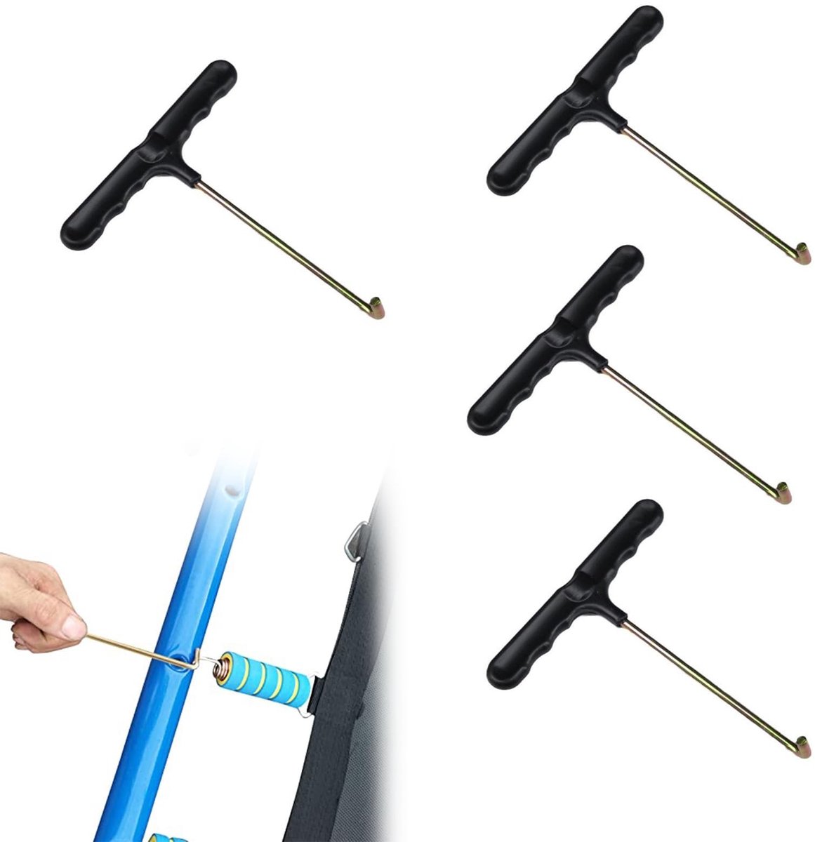 Dailygoods - Dailygoody - Trampoline Spring Tensioner - Veilig Springplezier - 4 Stuks - T-Hook Inclusief - Verstelbaar en Duurzaam - Geschikt voor Kinderen en Vol