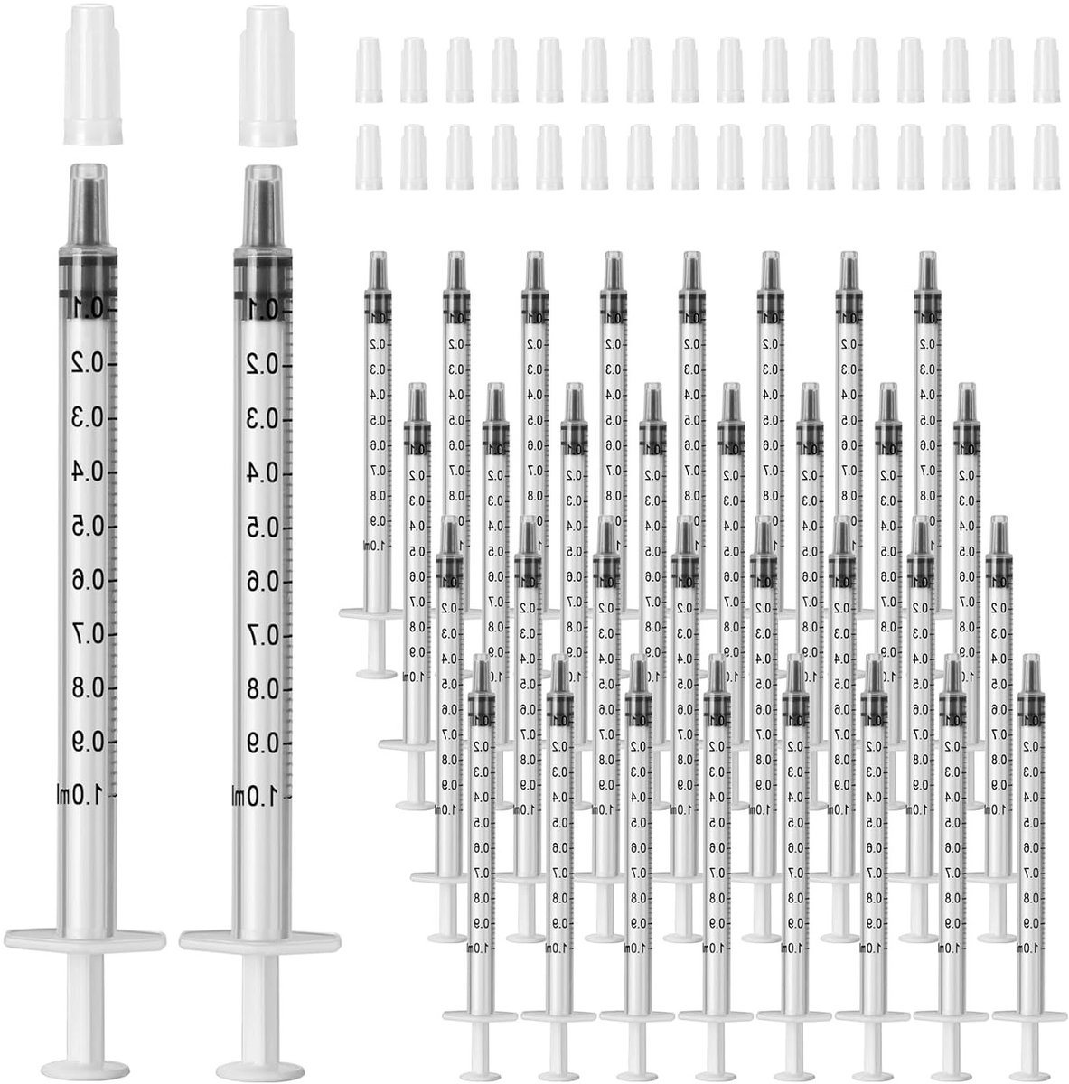 100 stuks 1 ml Colostrum Spuiten met Doppen zonder Naald, Plastic Spuiten voor Vullen en Meten van Vloeistoffen, Ideaal voor Laboratoria en Plantenirrigatie